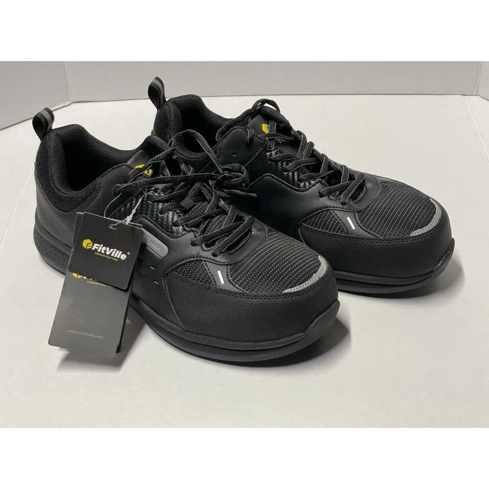 FitVille 9EW Men's  Black Low-top SteelCore Tip Work Shoes New With Tags No Box